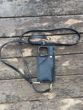 Lucky Brand Black Leather Crossbody Phone Case with Card Slot